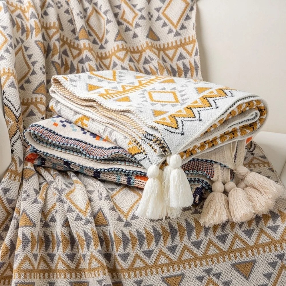 Boho Throw Blanket Fringe - Koc w stylu vintage z grubą