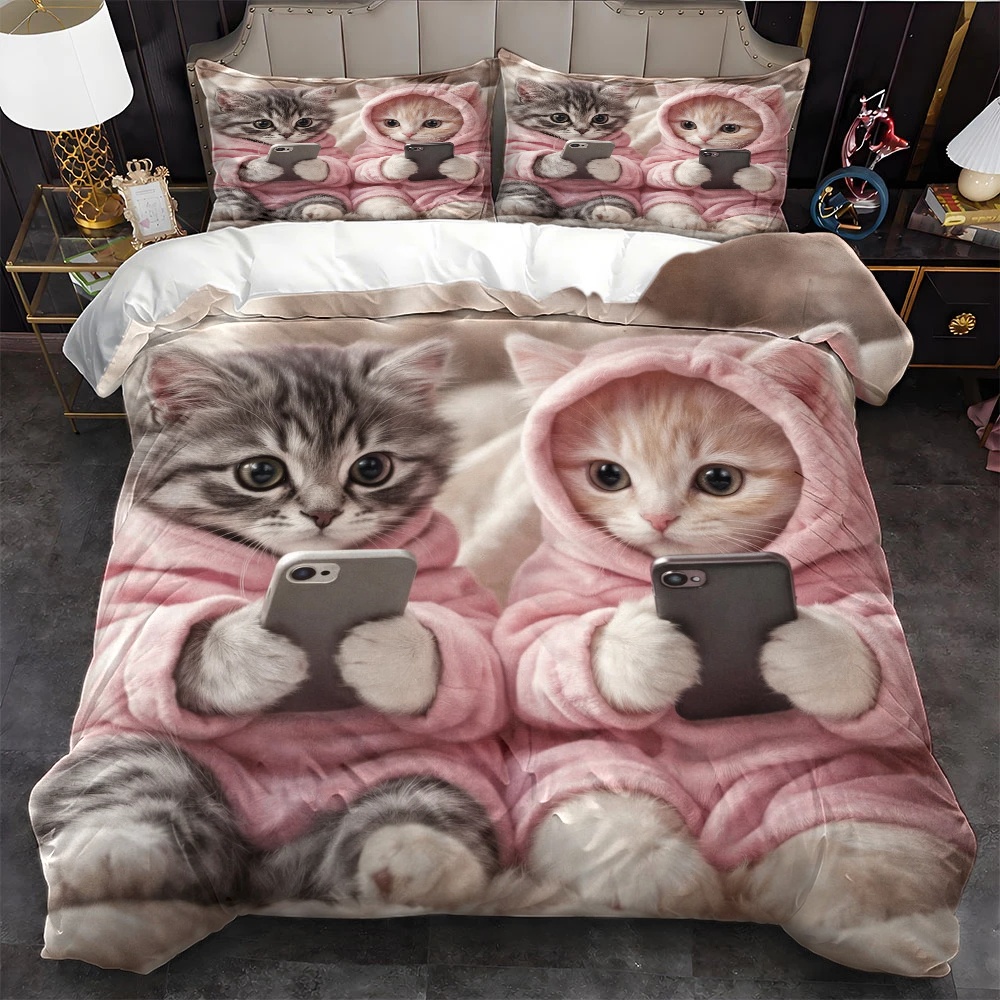 Duvet Cover Sets With Zipper - 3-częściowy zestaw pościeli z uroczym motywem