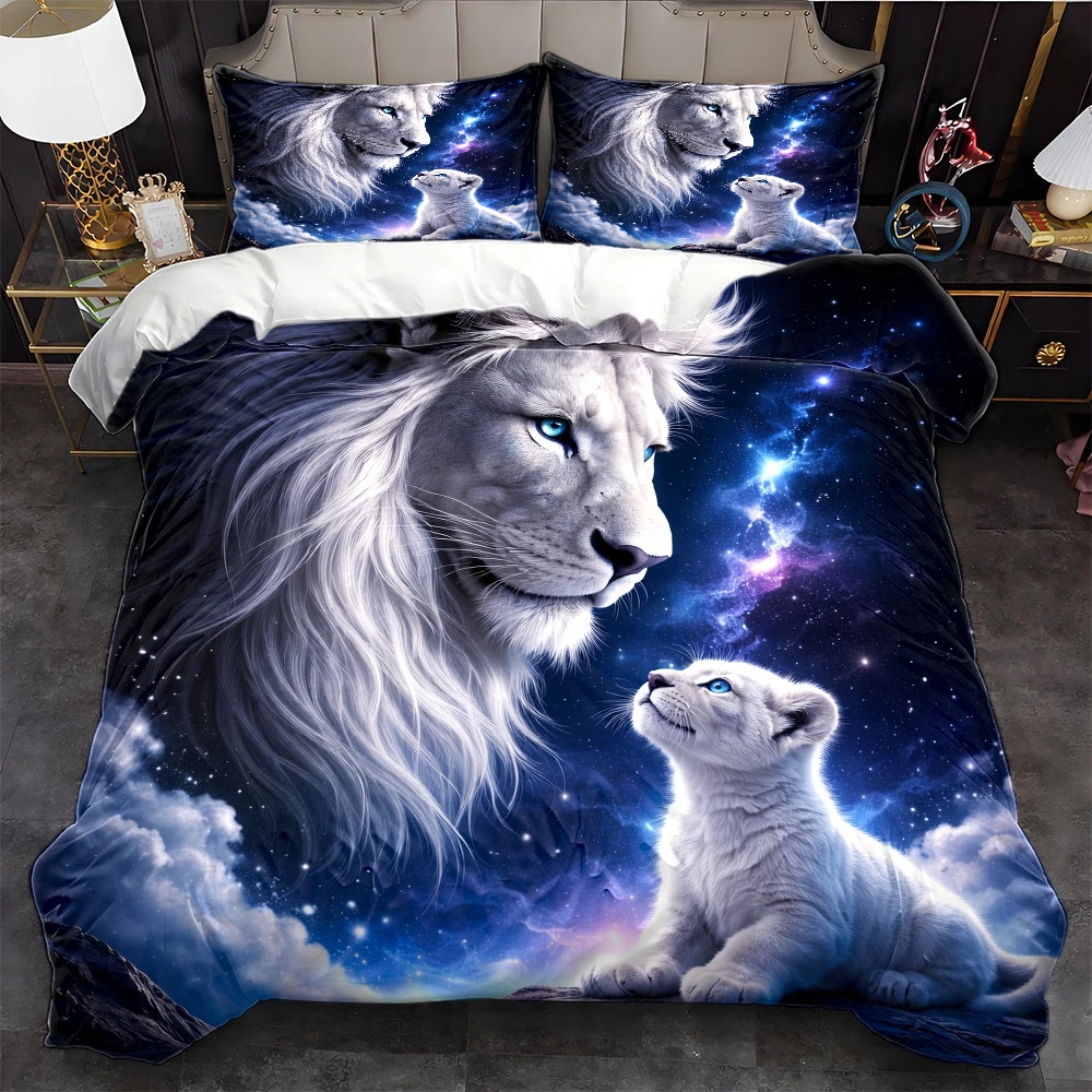 Duvet Cover Sets With Zipper - 3-częściowy zestaw pościeli z motywem Lwa