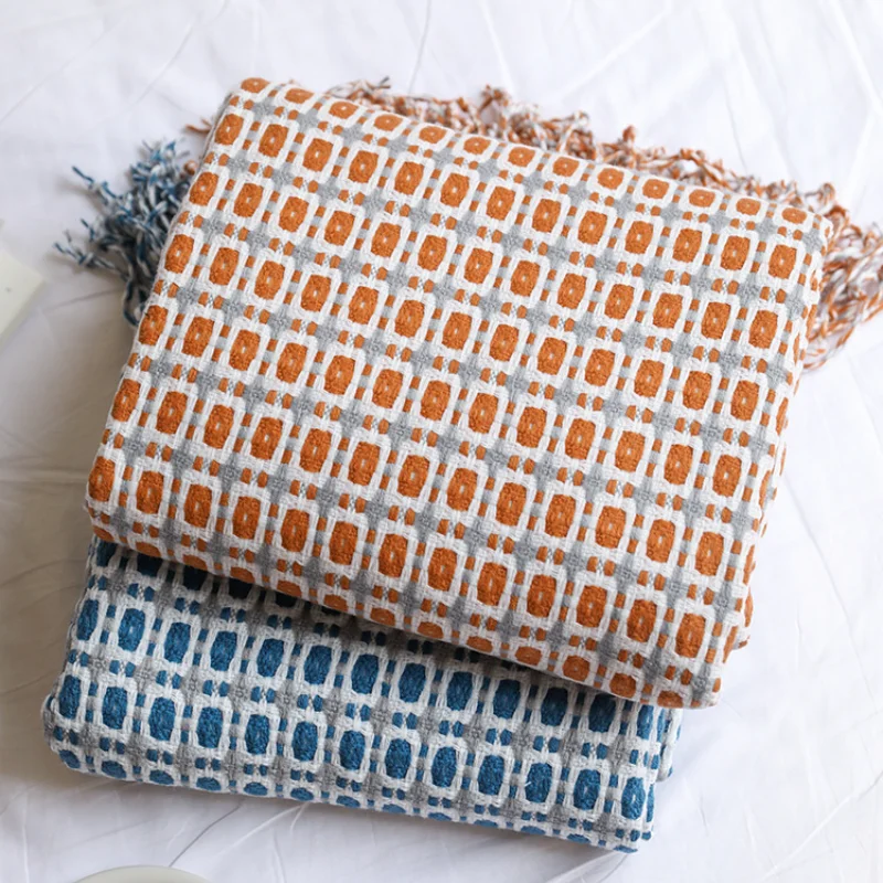 Boho Throw Blanket Fringe - Koc z geometrycznym wzorem żakardowym, tkany,