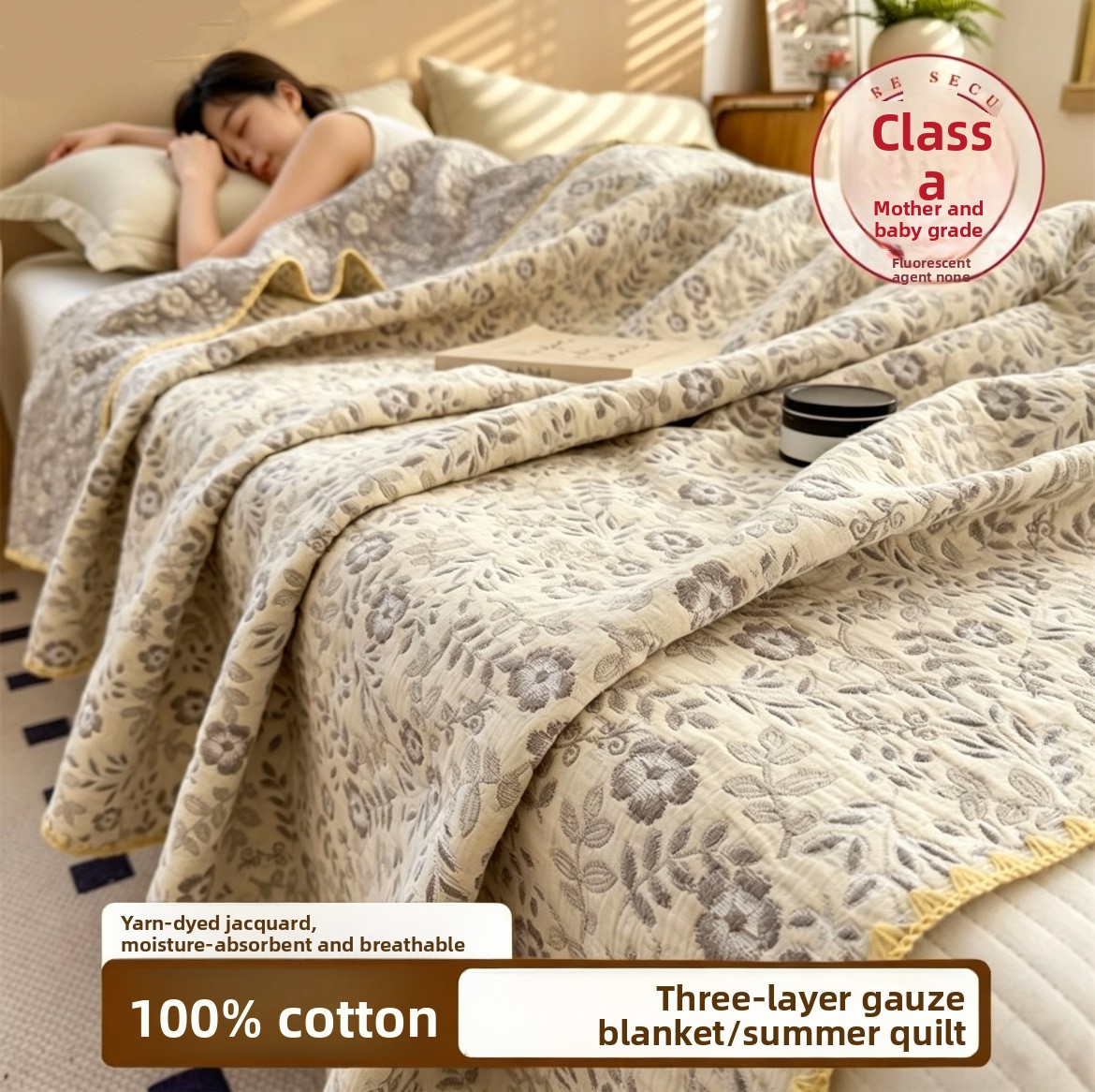 Muslin Cotton Bedspread - Kocyk z muślinu 100% bawełna, oddychający,