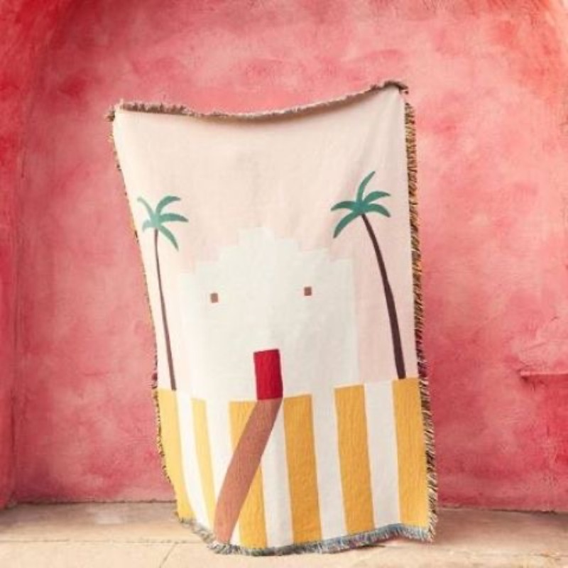 Boho Throw Blanket Fringe - Pastelowo Różowy Koc w Kolorze Pustynnego