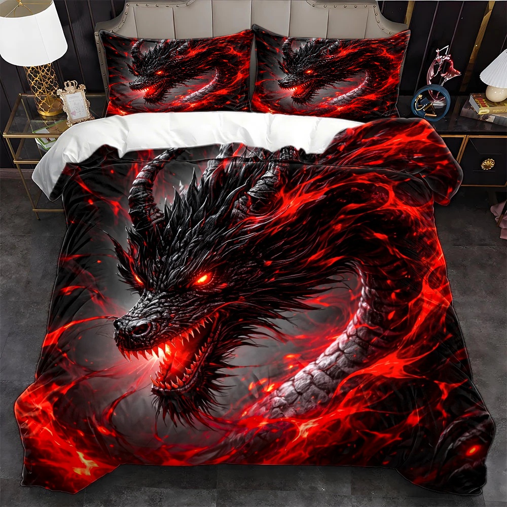 Duvet Cover Sets With Zipper - 3-częściowy zestaw pościeli z motywem ciemnego