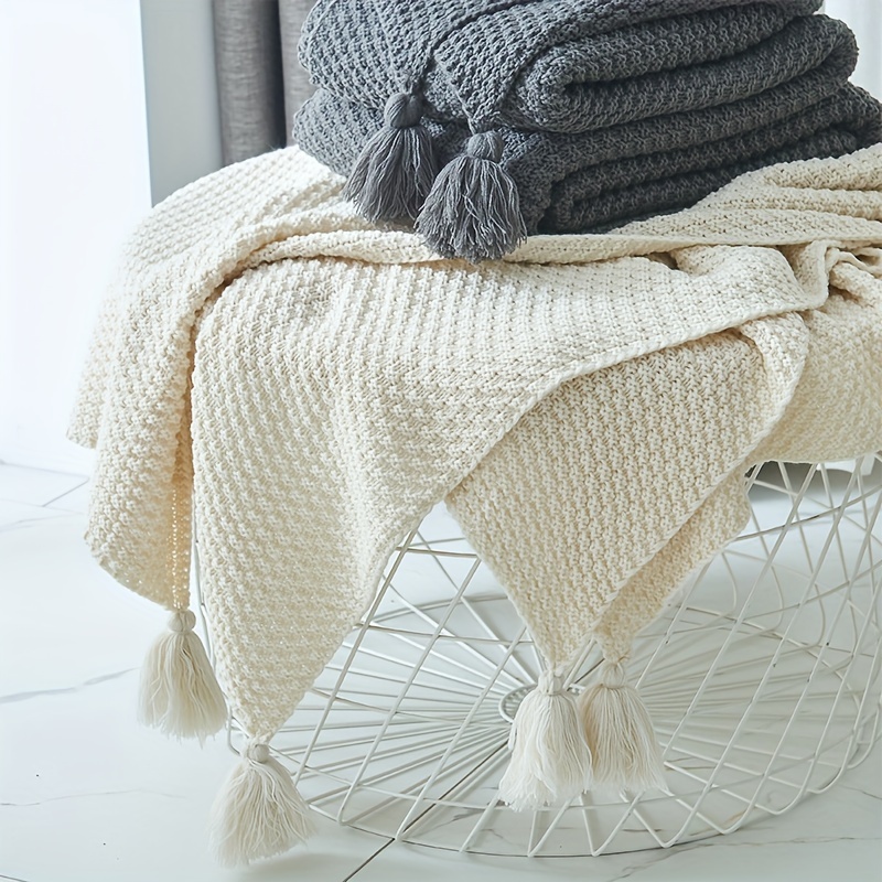 Boho Throw Blanket Fringe - Koc dziergany w stylu boho z