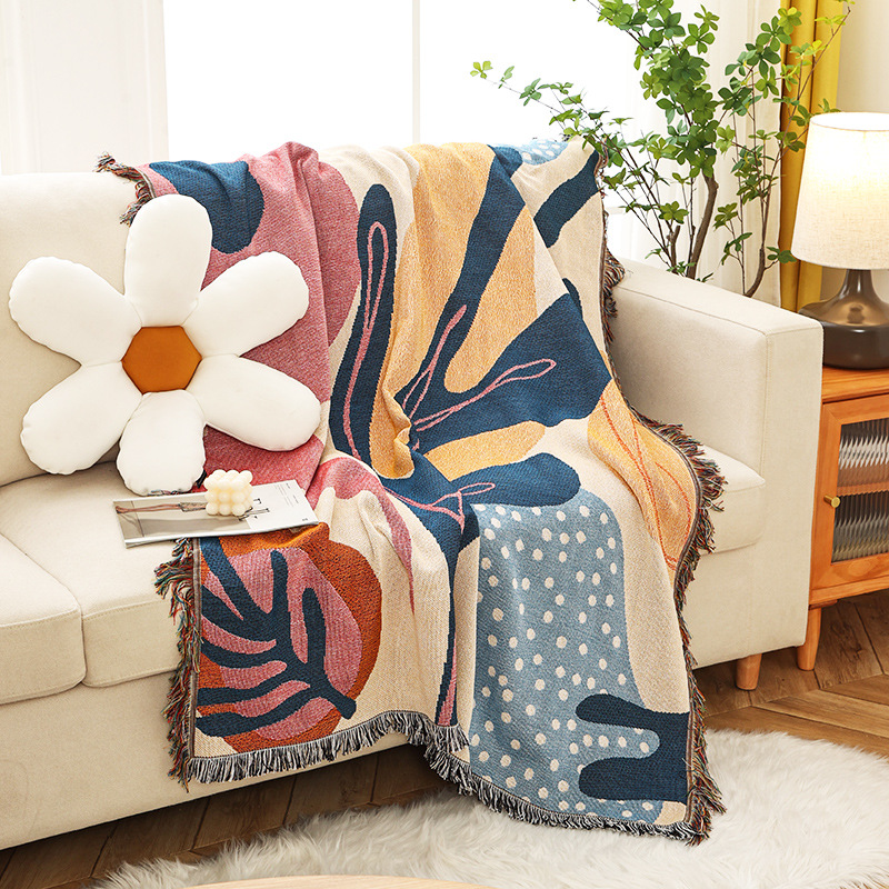 Boho Throw Blanket Fringe - Tekstylne miasto in Alice wzory roślin