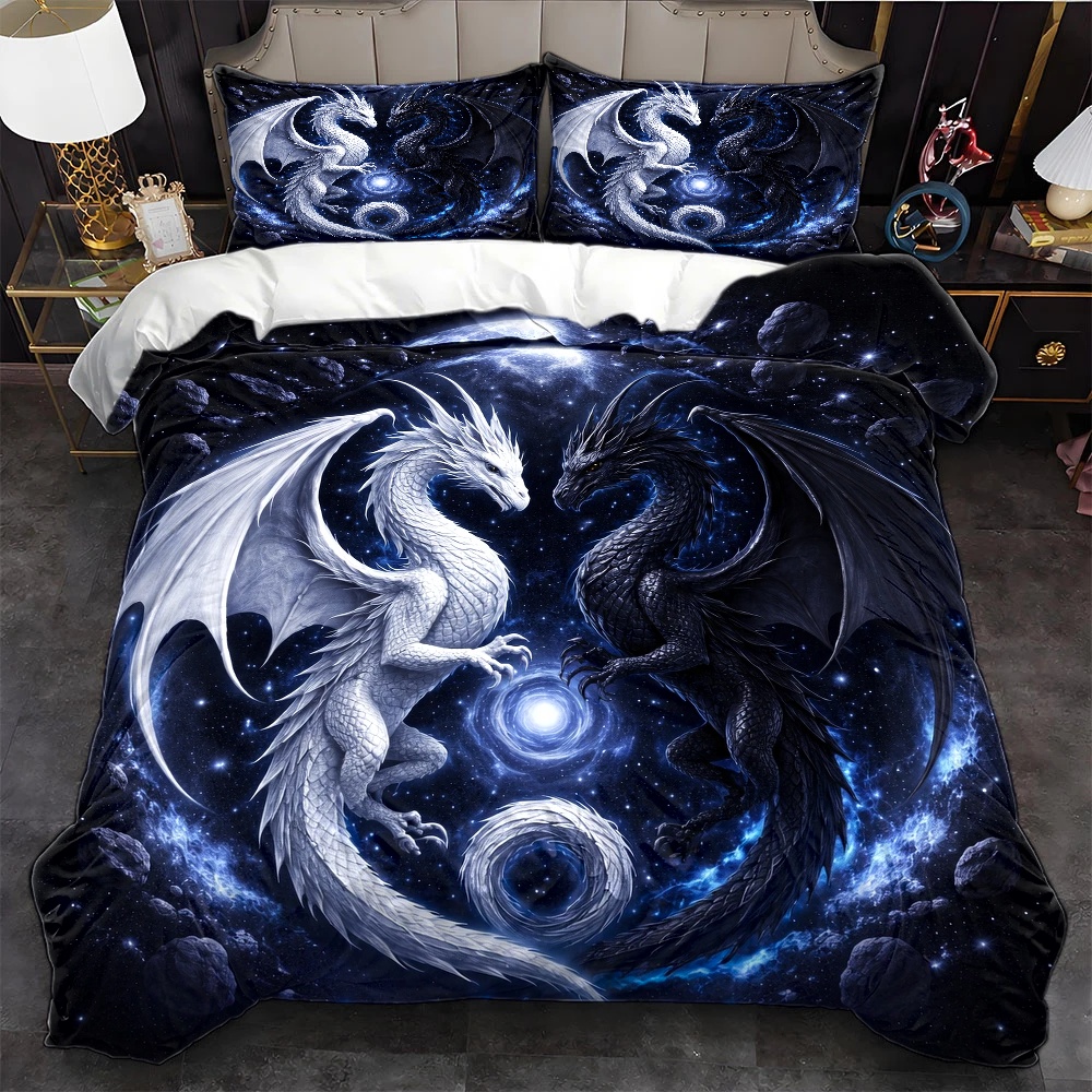 Duvet Cover Sets With Zipper - 3-częściowy zestaw pościeli z motywem smoka