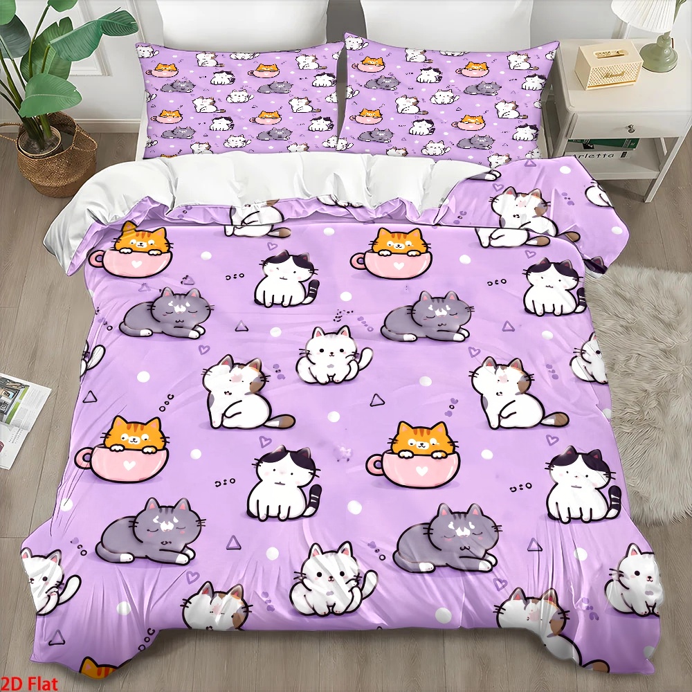 Duvet Cover Sets With Zipper - 3-częściowy zestaw pościeli z uroczym nadrukiem