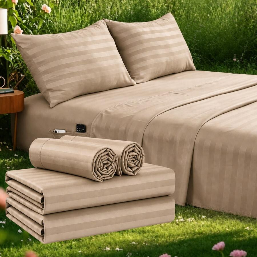 Zestaw prześcieradeł w paski,  – Fitted Bed Sheets Deep Pocket recenzja i cena