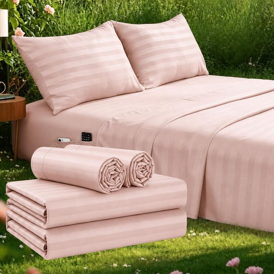 Zestaw prześcieradeł w paski,  – Fitted Bed Sheets Deep Pocket recenzja i cena