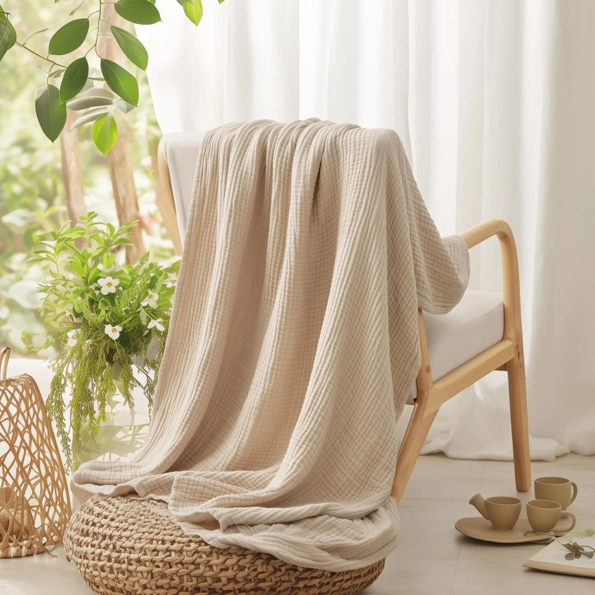 Koc ze 100% bawełny na łóżko,  – Muslin Cotton Bedspread recenzja i cena