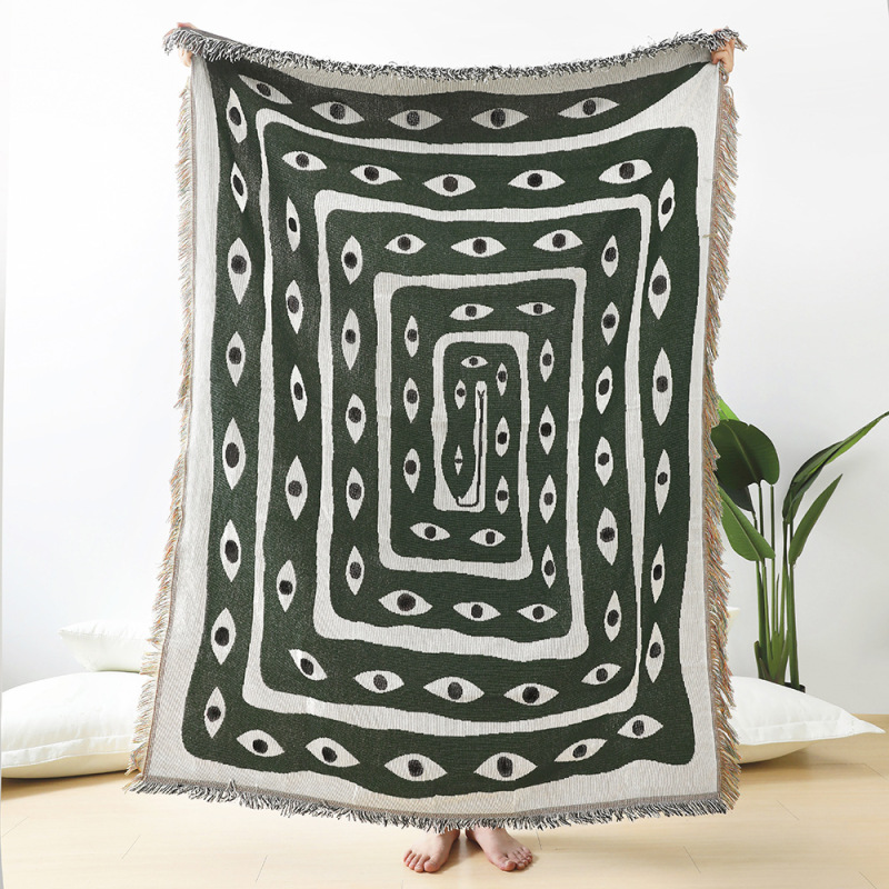 Zielono-biały koc żakardowy z  – Boho Throw Blanket Fringe recenzja i cena
