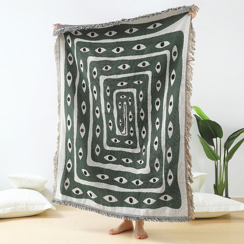 Zielono-biały koc żakardowy z  – Boho Throw Blanket Fringe recenzja i cena