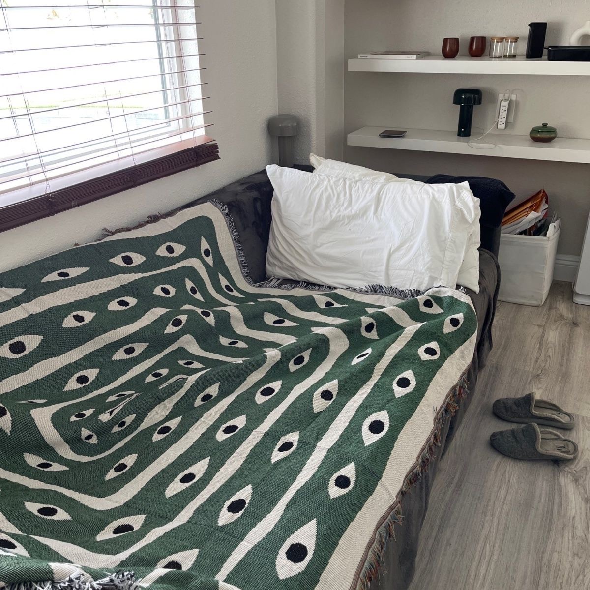 Zielono-biały koc żakardowy z  – Boho Throw Blanket Fringe recenzja i cena