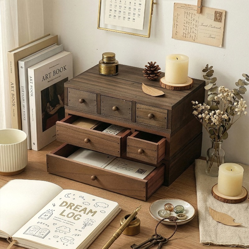 Drewniana szkatułka na biurko, – Storage & Organization recenzja i cena
