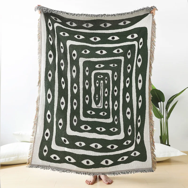 Zielono-biały koc żakardowy z  – Boho Throw Blanket Fringe recenzja i cena